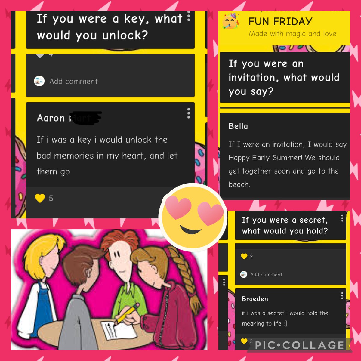 mrspennaela's tweet photo. #FunFriday with my 7th grade English Language Arts students started with the use of the #KAGAN structure #RoundTable to answer some “If I were a...” questions. Thanks @padlet #hcsvirtual #virtualteacher #hcsmela #studentcentered #padlet https://t.co/Ty9xehMzPW