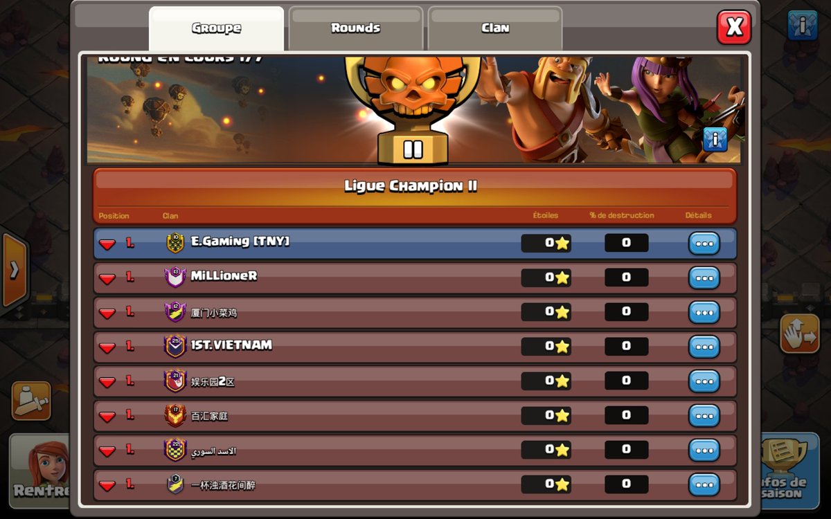 C'est parti pour nos joueurs on leur souhaite bon courage offensivement et défensivement pour décrocher cette première place 🏆👊 <a href="/KiingMo2/">♛ ᴹᵃîᵗʳᵉ Mσ™</a> <a href="/wilaudi/">Wilaudi</a> <a href="/Cla_ude/">Claude Spengler</a> <a href="/CorentinIV/">coco</a> @pahuc <a href="/Antho_EGaming/">Antho</a> @TOgeyman <a href="/CocBaggy/">Bag</a> <a href="/Boo1shiit/">boolshiit</a> <a href="/BjornRoma/">Bjorn/Roma</a> <a href="/ClashofClansFce/">Clash of Clans FR</a>