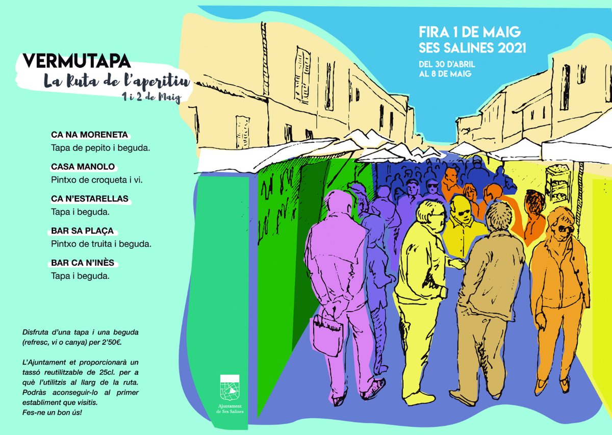 🔶  FIRA 1 DE MAIG SES SALINES 2021.
🔶  Del 30 d'abril al 8 de maig.

🔶  VERMUTAPA 
 La Ruta de l'aperitiu. 1 i 2 de Maig

#SesSalines #Fira