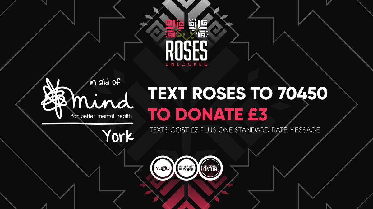 Throughout the Roses Unlocked weekend, we are raising money for <a href="/TheYorkMind/">York Mind</a>. To donate £3 text Roses for 70450 💛🖤