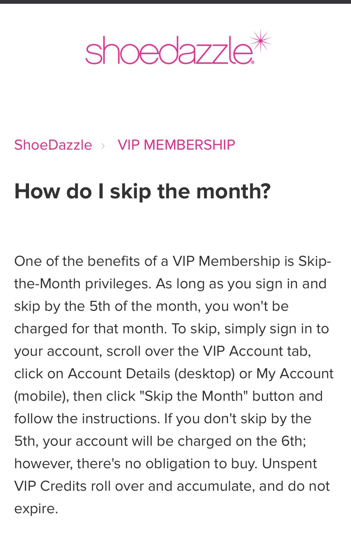 Shoedazzle vip deals skip the month