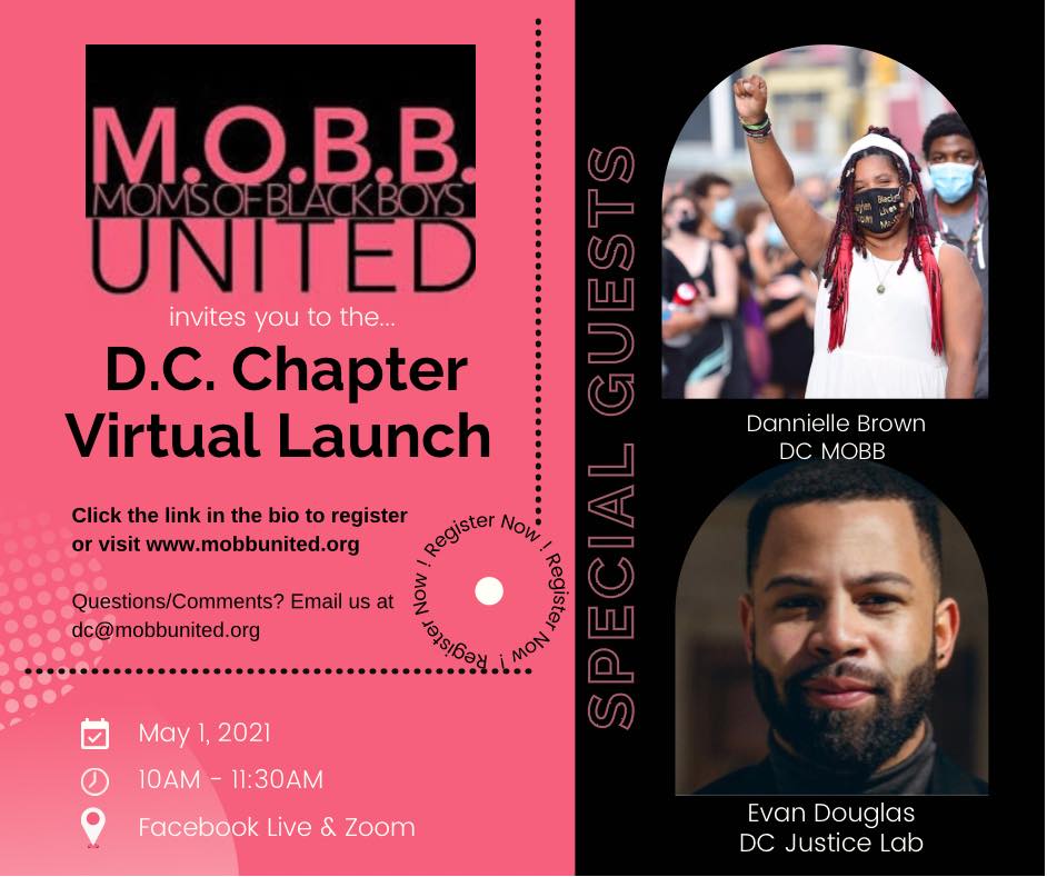 Dannielle Brown will be a guest speaker at today's virtual launch of the D.C. chapter of Moms of Black Boys (M.O.B.B.)! Tune in at 10am! Register for the event here: mobbunited.org/events/EventDe…