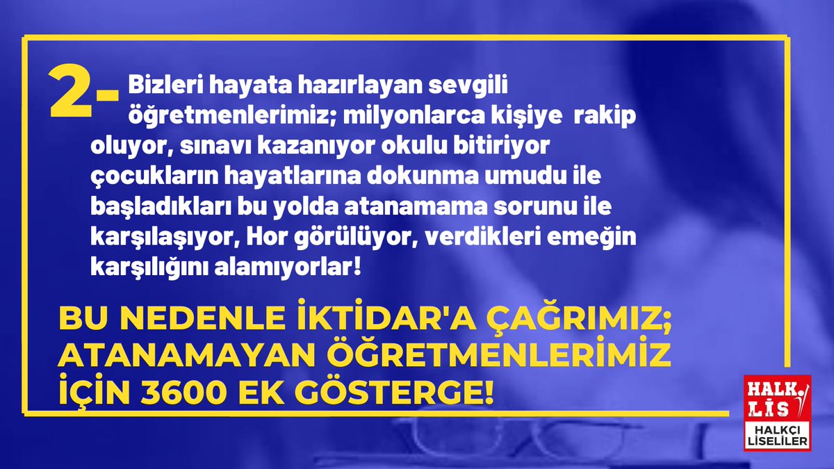 Mevcut iktidara 1 Mayıs’ta çağrımızdır:

Atanamayan öğretmenlerimize 3600 ek gösterge! 

#1MAYIS