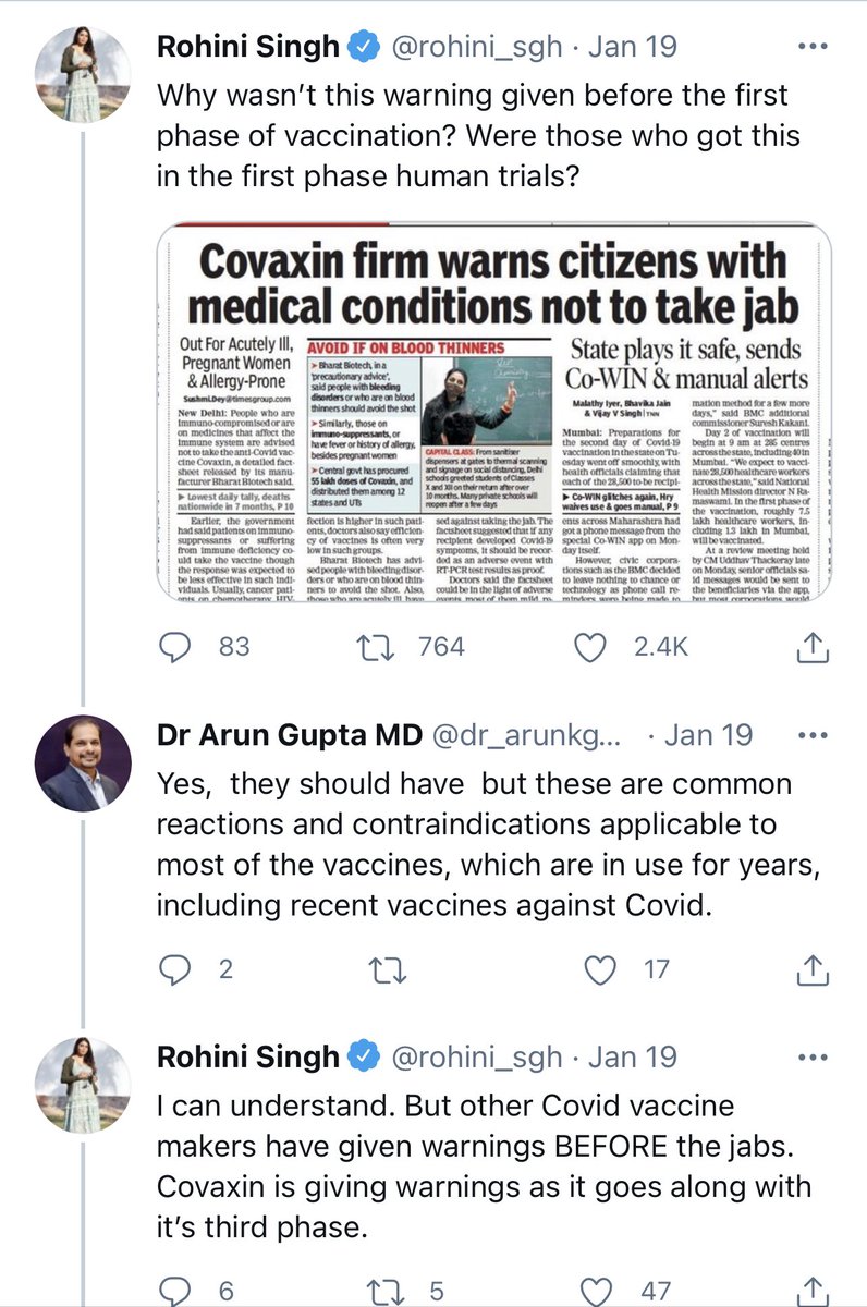 [17/n] Rohini Singh (Alleged Journalist) Tried all in her power to cast aspersions over Bharat Biotech’s Covaxin and even when on to say “What is the problem in giving Pfizer and Moderna vaccines approvals for use in India?” .. “I would prefer Pfizer.”  #VaccineNaysayers