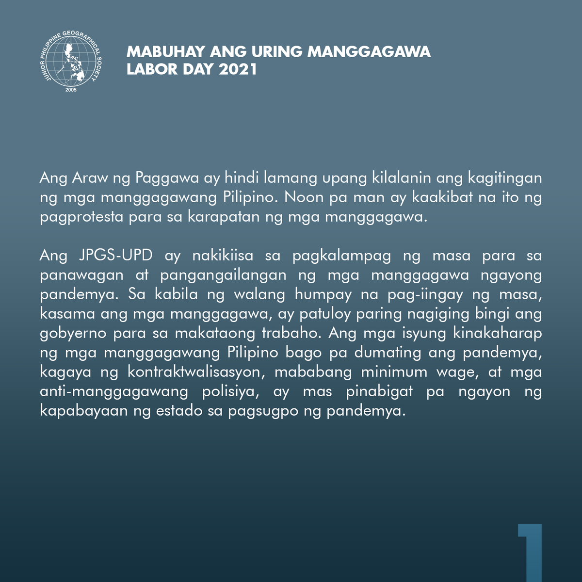 jpgs_upd's tweet photo. [PAHAYAG NG JPGS-UPD NGAYONG ARAW NG PAGGAWA]

#Mayo2021
#EndContractualizationNow
#NationalMinimumWageIpaglaban

Image Source:
Rappler/https://t.co/YqKsPn2Wej https://t.co/lHr5HrneSL