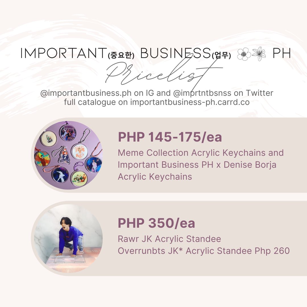imprtntbsnss's tweet photo. #ImprtntAnnouncement π¨ Hereβs a summary of our prices! Head on over to https://t.co/G2NAdfqL48 to see our FULL CATALOGUE π
If you have questions re: prices, dimensions, etc β Informationβs all there, for your reference π please do take the time to read that + our #ImprtntFAQs https://t.co/aBe3izHjEr