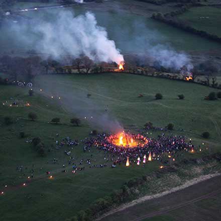 A key site for Bealtaine is the Hill of Uisneach. It has long been seen as the centre of Ireland. Fires were set there on Bealtaine. Once lit, a responding fire was lit on the Hill of Tara & then on every sacred mountain of the island in response.