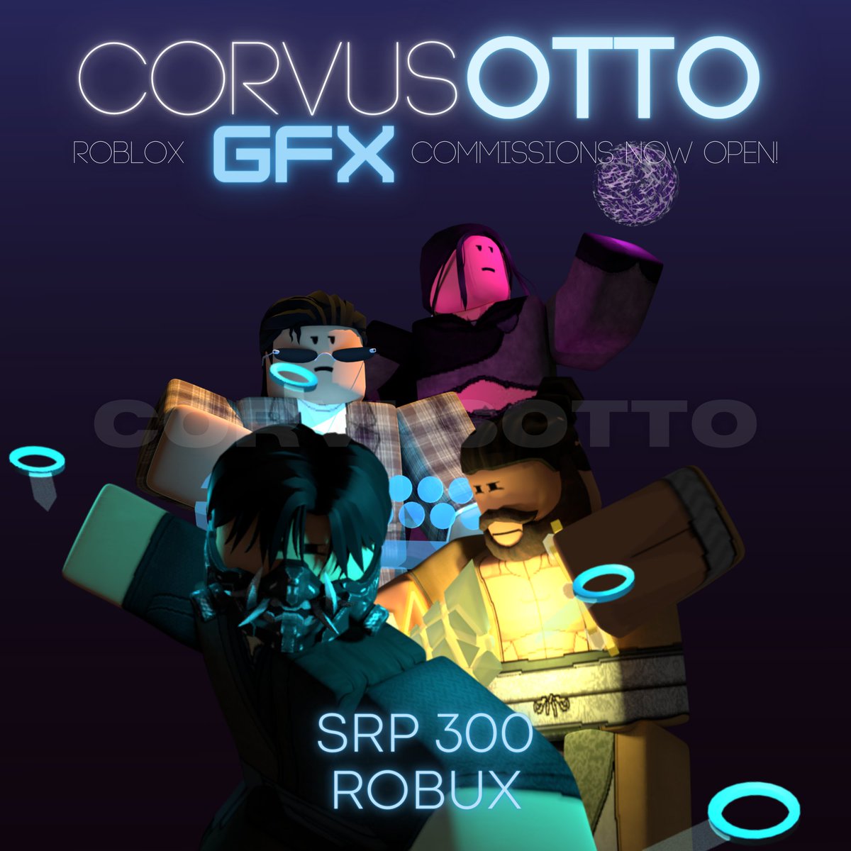 CorvusOtto's tweet photo. Hi everyone! I've decided to open commissions for Roblox GFX! I'm starting at a fair price, of course. Negotiable as well. 

Please help Like and RT. I deeply appreciate it, thank you!

#RobloxGFXC  #robloxart #RobloxArtCommissions #RobloxGFX https://t.co/ap7GNo70Js