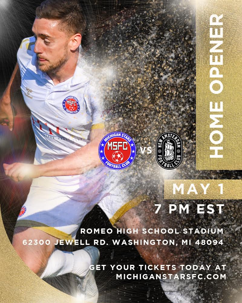 It’s game day! Come cheer our pro team on at their home opener against New Amsterdam - 7 pm @ Romeo High School Stadium. All Lightning, RSC, and Revolution players wear your gear and enter for free!