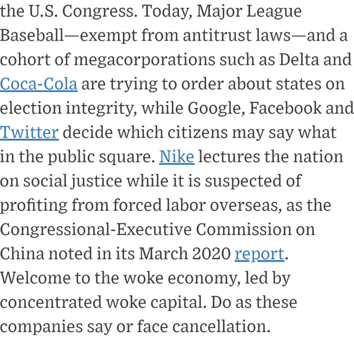 9/ Yes, corporations have free speech rights. (See, e.g., the GOP-celebrated Citizens United.) Hawley is just hopping mad that they're using that right to say things *he* doesn't like.Also, internet speech is so much more than FB and Twitter.Also, how can Nike "cancel" me?