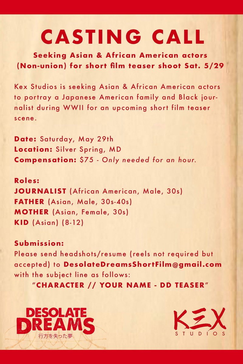 We are casting for our new promo video! Check out the details in the image below. We look forward to your submissions! #castingcall #actors #actress #film #casting #asianactors #blackactors #DMVactors #DMVfilm #desikatedreamsfilm