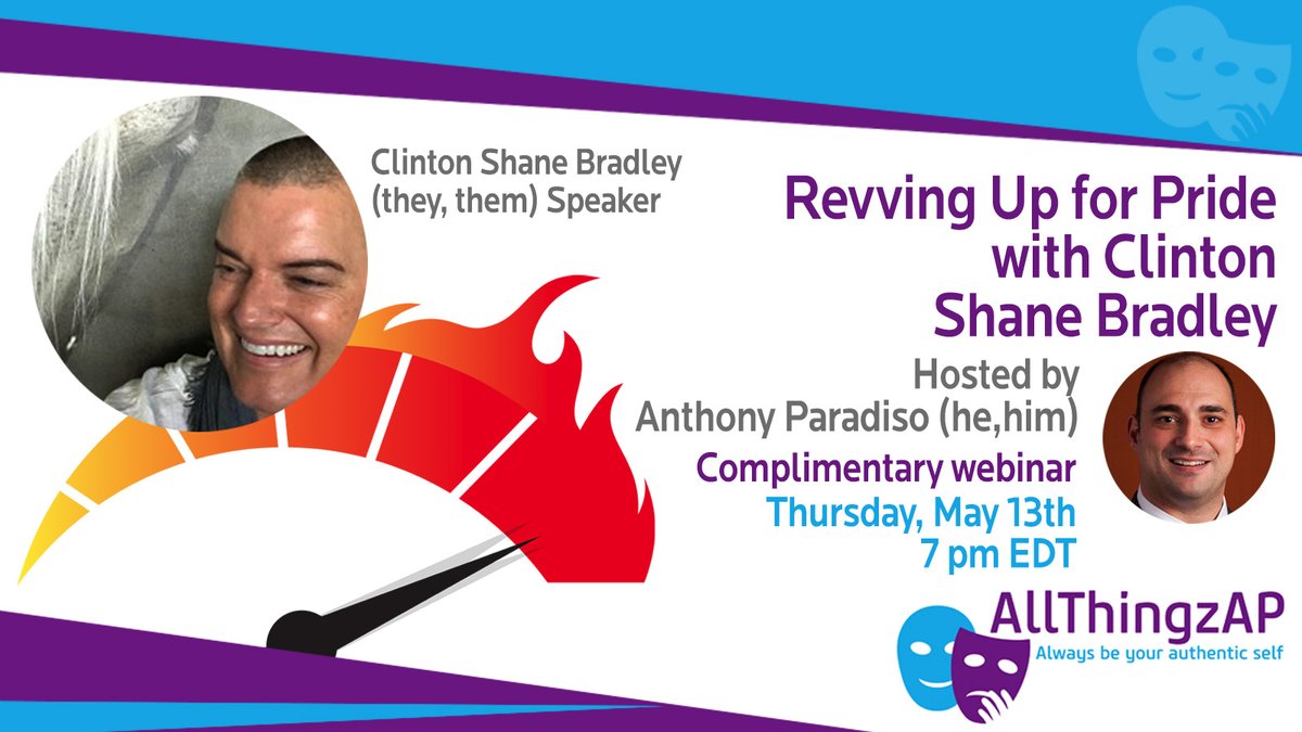 allthingzap's tweet photo. Click below to register for my next virtual conversation, Revving up for Pride, with Clinton Shane Bradley @ClintonShaneKC (they/he) on May 13th at 7 PM EST.  Click here to register --> https://t.co/vUcfRCFZ2h https://t.co/1IPOyY3hC3