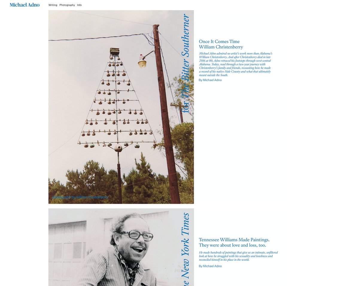 I finally rebuilt my website, and I'm really proud to have all the work collected in one place. Hope you'll check it out. michael-adno.com