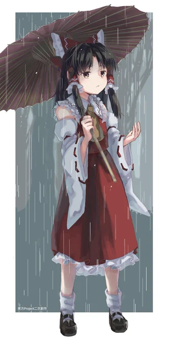 雨と霊夢さんを描きました。 