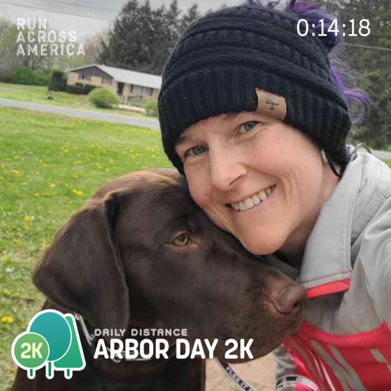 rustilyn's tweet image. got in my Arbor Day 2K with Hank for my #SpringStart 100K Challenge from @nationwiderun this afternoon, just in time!!