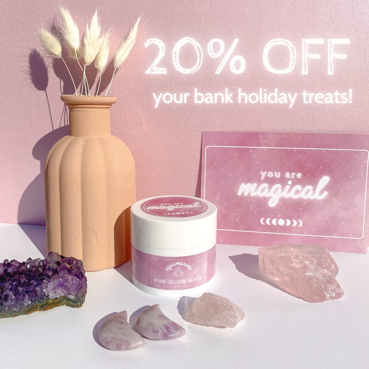 Little bank holiday offer for you! No code needed, discount applied at checkout! 🥰💕✨

#Crystals #RoseQuartz #PinkClayMask