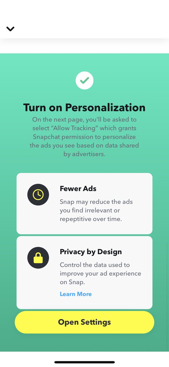Found in the wild - one way that Snapchat will prompt users to opt-in to tracking.