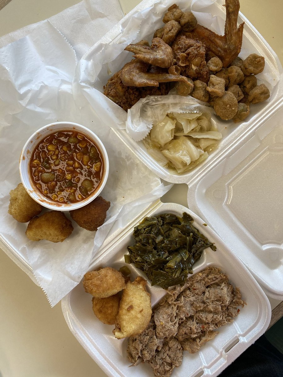 Started a NC BBQ tour yesterday with a stop at Backyard BBQ Pit in Durham. The fried chicken wings outshined the pork BBQ. Loved the cabbage and greens.