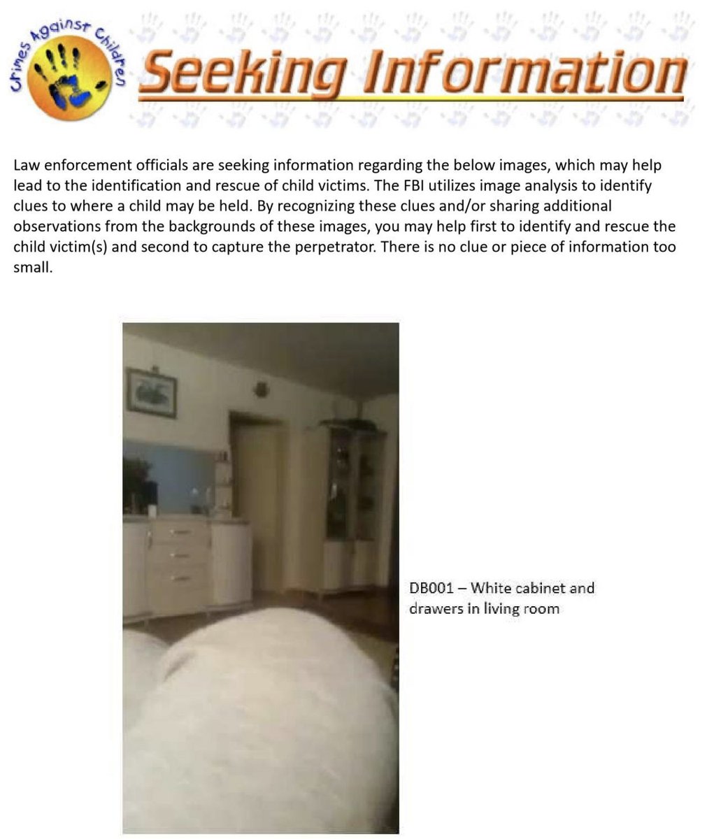 The #FBI is seeking information about this image, which may help lead to the rescue of child victims. If you notice something familiar, submit a tip at tips.fbi.gov. No clue or piece of information is too small. #SeekingInfoSaturday ow.ly/FTP850CSx5b