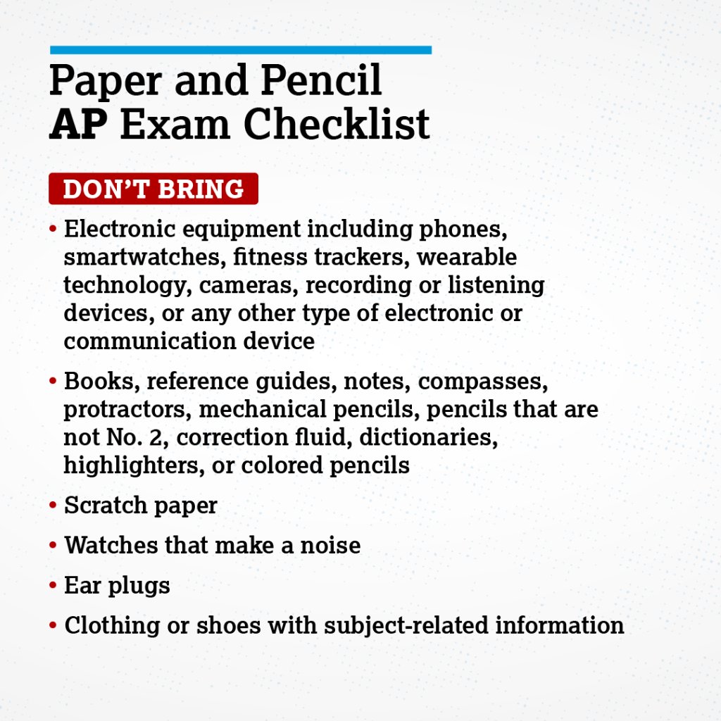 APforStudents's tweet image. Here&apos;s
✅ what you should bring
and
❌ what you should NOT bring
to your paper and pencil AP Exams.

See more: spr.ly/6017H7EMS.