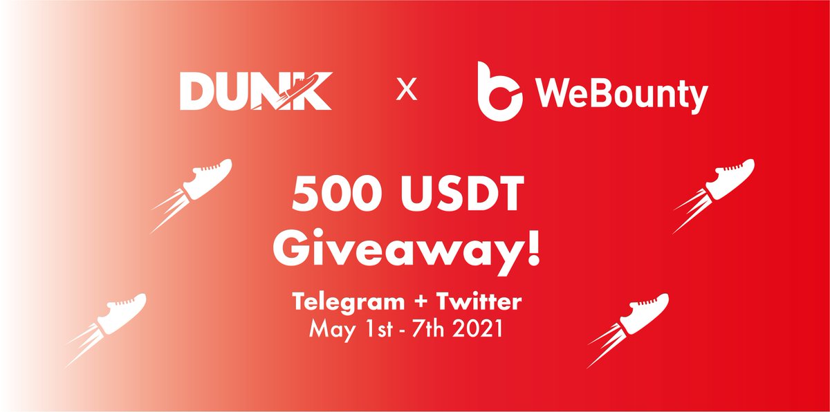 #NewBountyOnline

🎁500 USDT  | 7 days
👉Link: dunk.webounty.io
⏰Period: 1st May - 7th May (UTC)

💰$50 USDT for 5 lucky guys
✅RT &amp; Like &amp; Follow 
<a href="/webounty_io/">webounty</a> <a href="/dunk_exchange/">Dunk 👟</a>

😍Tag 3 friends &amp; Comment your TRC20 Address.
#dunk  #DeFi #NFT