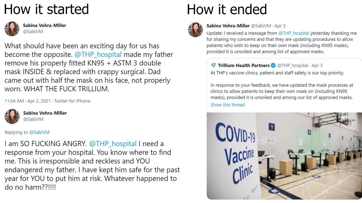 10/ Look to others:Trillium Health Partners changed their policy in 24 hours https://twitter.com/SabiVM/status/1378377542038654977?s=20