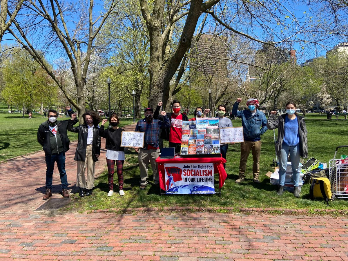 IMTBoston's tweet photo. Boston IMT stands in solidarity with the striking workers at the Port of Montréal! #CUPE375 #SCFP375 #MayDay #MayDay2021 #MayDayIMT #WorkersOfTheWorldUnite https://t.co/vKcwpJ46LP