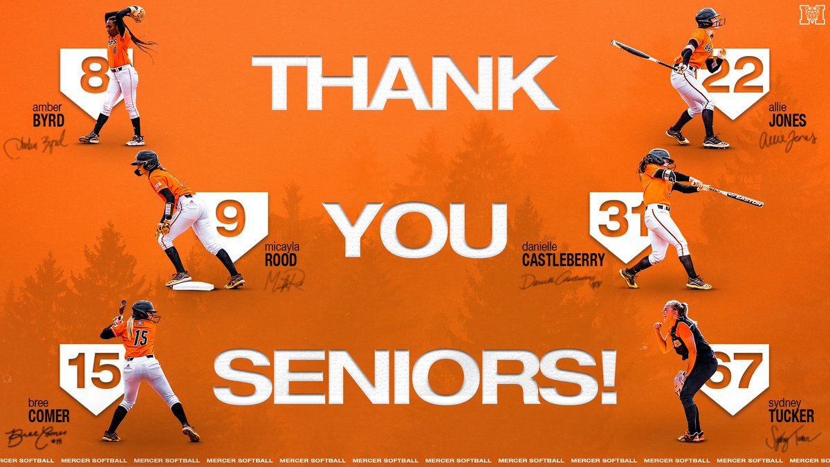 MercerUSoftball's tweet photo. From the bottom of our 🧡🖤, THANK YOU SENIORS!  

@Ambzz9 
@Micayla_rood 
@BreeComer 
@alliejo22 
@castleberry31 
@sydneytuck3r 

#ETB | #SeniorDay https://t.co/hJbQiZHibr