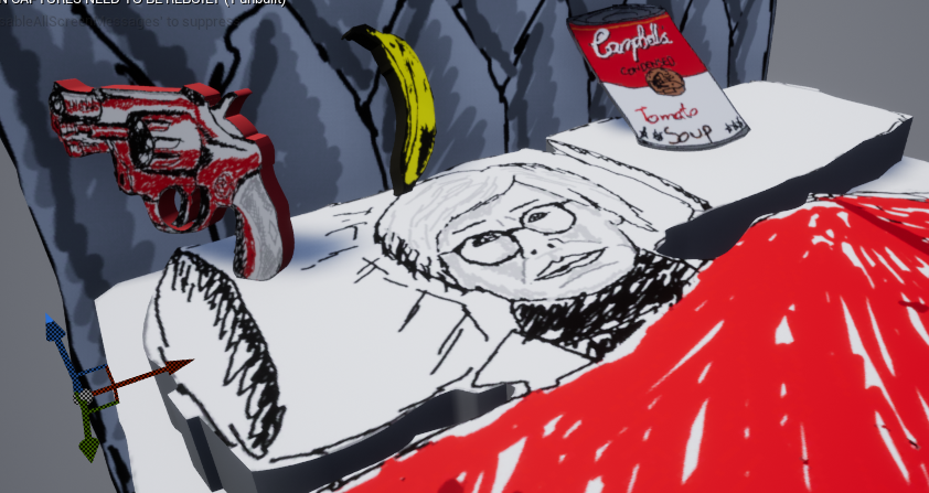 UnrealCraic's tweet photo. Attempting 2D MS paint drawings in 3D space has given interesting results thusfar. Theme was Andy Warhol

#UnrealEngine #ue4 #gamedev #screenshotsaturday #PaintJam https://t.co/spoOxTu1ut