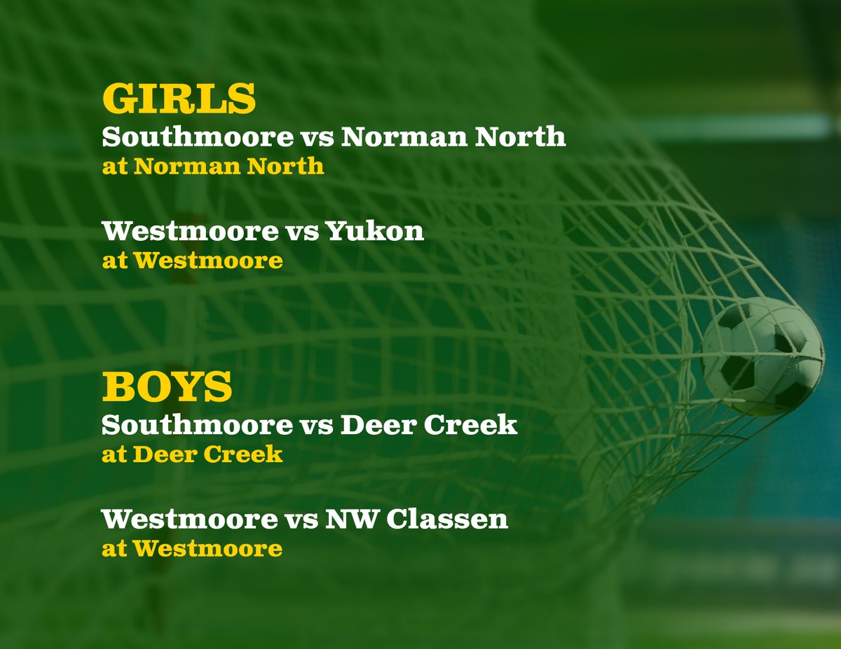 First round 6A soccer pairings have been announced. Here's a look at where <a href="/MoorePublicSch/">Moore Public Schools</a>  teams will be playing next Tuesday, May 4th...
Go! <a href="/GoMooreLions/">Moore High Athletics</a> <a href="/whsjagathletics/">Westmoore Athletics</a> <a href="/sabercatsports/">Sabercat Athletics</a>
