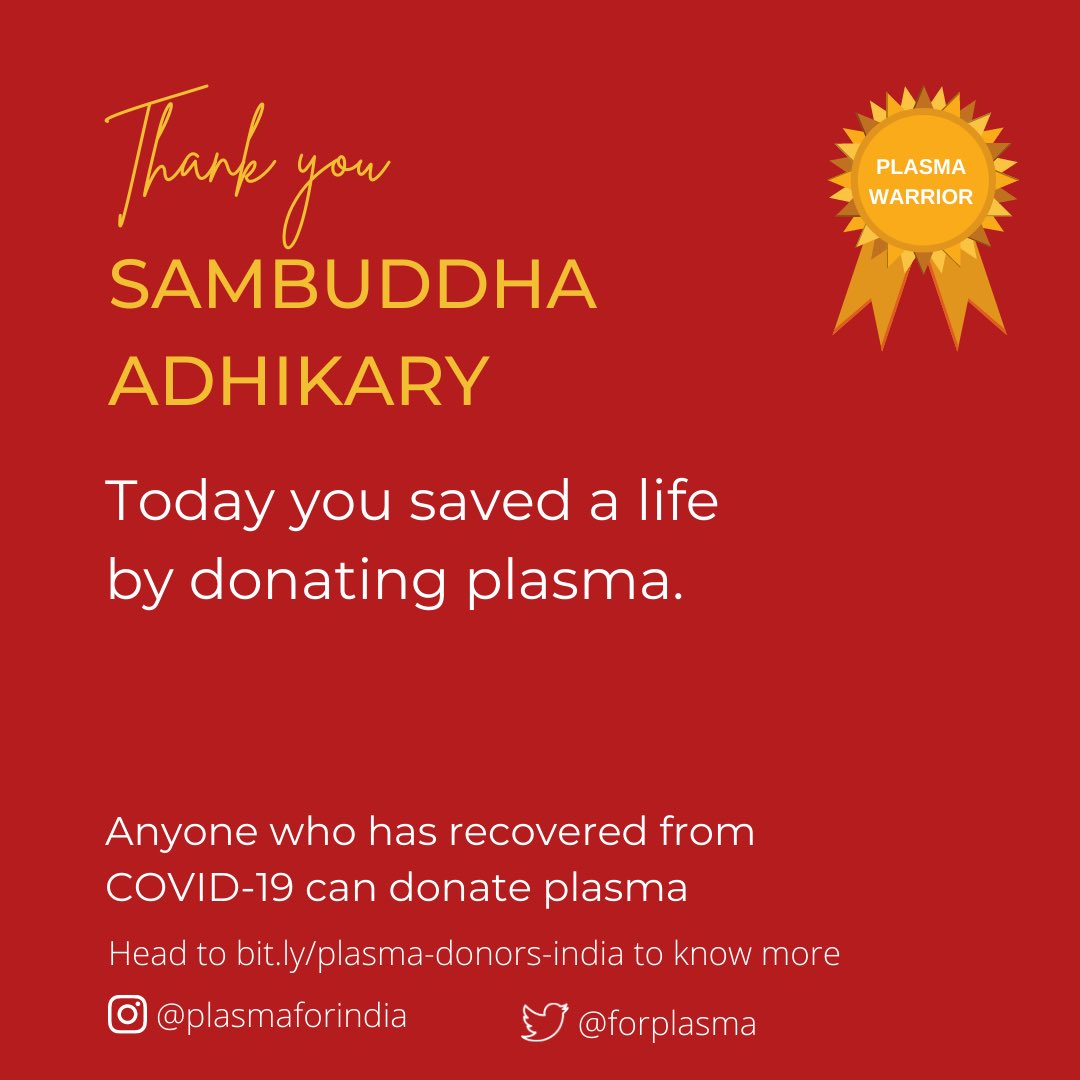 ForPlasma's tweet photo. #Letshearfromdonor 
Another day, another plasma warrior. We just getting better each day.
Thank you Sambuddha for coming forward 🙏
#COVID19 #COVID19India #CovidHelp #Covid19IndiaHelp #plasma #PlasmaDonor #PlasmaRequirement #PlasmaDonation 
@monstermathur @Nikdraws https://t.co/0EtGPzYojw