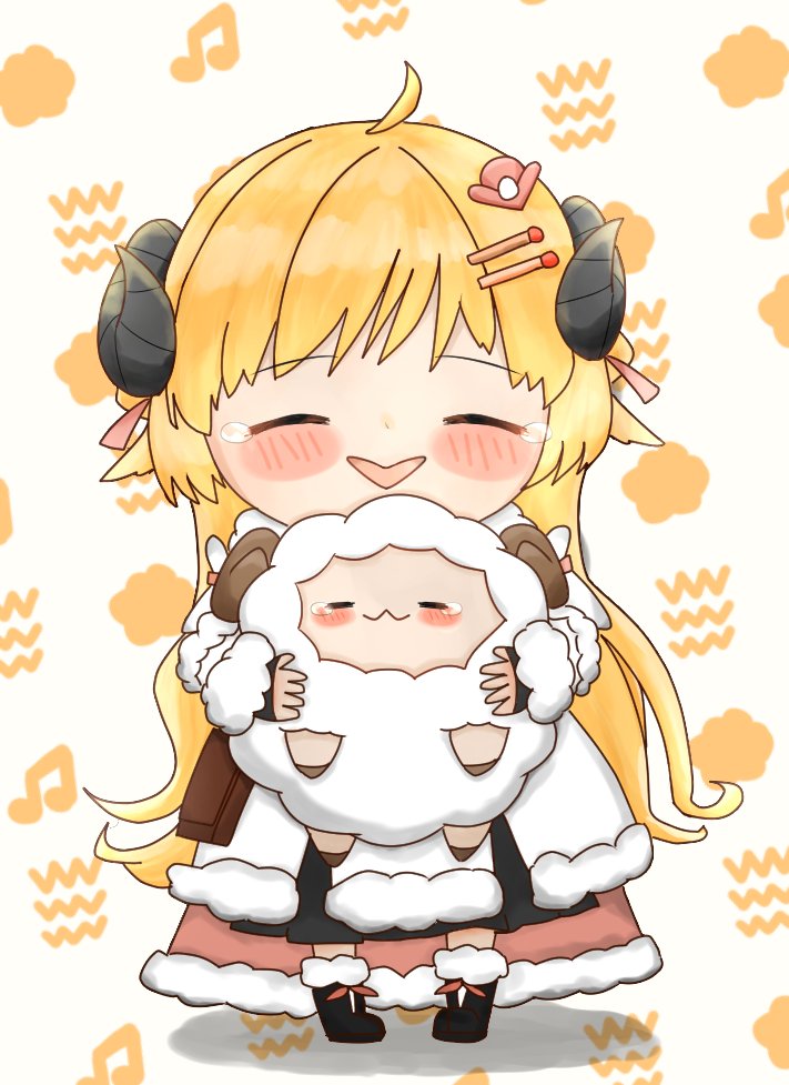 tsunomaki watame horns blonde hair sheep girl sheep horns 1girl closed eyes hair ornament  illustration images