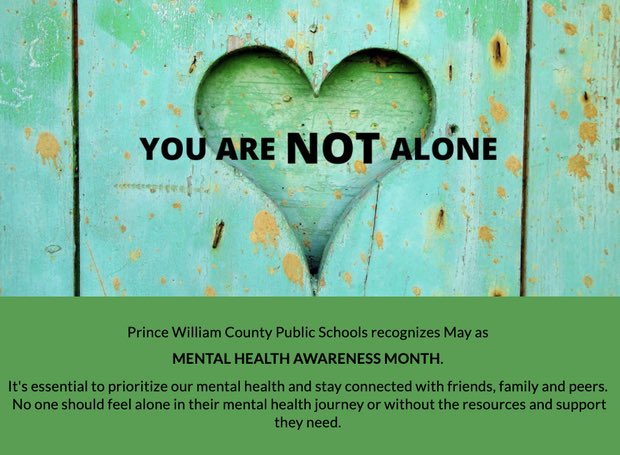 CounselorHanger's tweet photo. May is Mental Health Awareness Month 
#YouAreNotAlonePWCS
#Breakthestigma https://t.co/YQFmTUv0HH