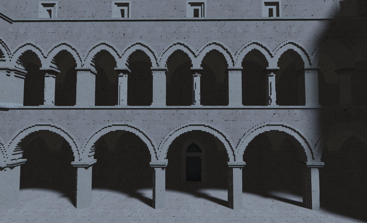 EzeroGames's tweet image. Dynamic resolution plays very well with a fully raytraced pipeline. I can turn on all the bells and whistles while keeping 60 FPS on any DX11 hardware (this shot is from an Intel UHD 620). The voxel style seems to hide low resolutions very well.