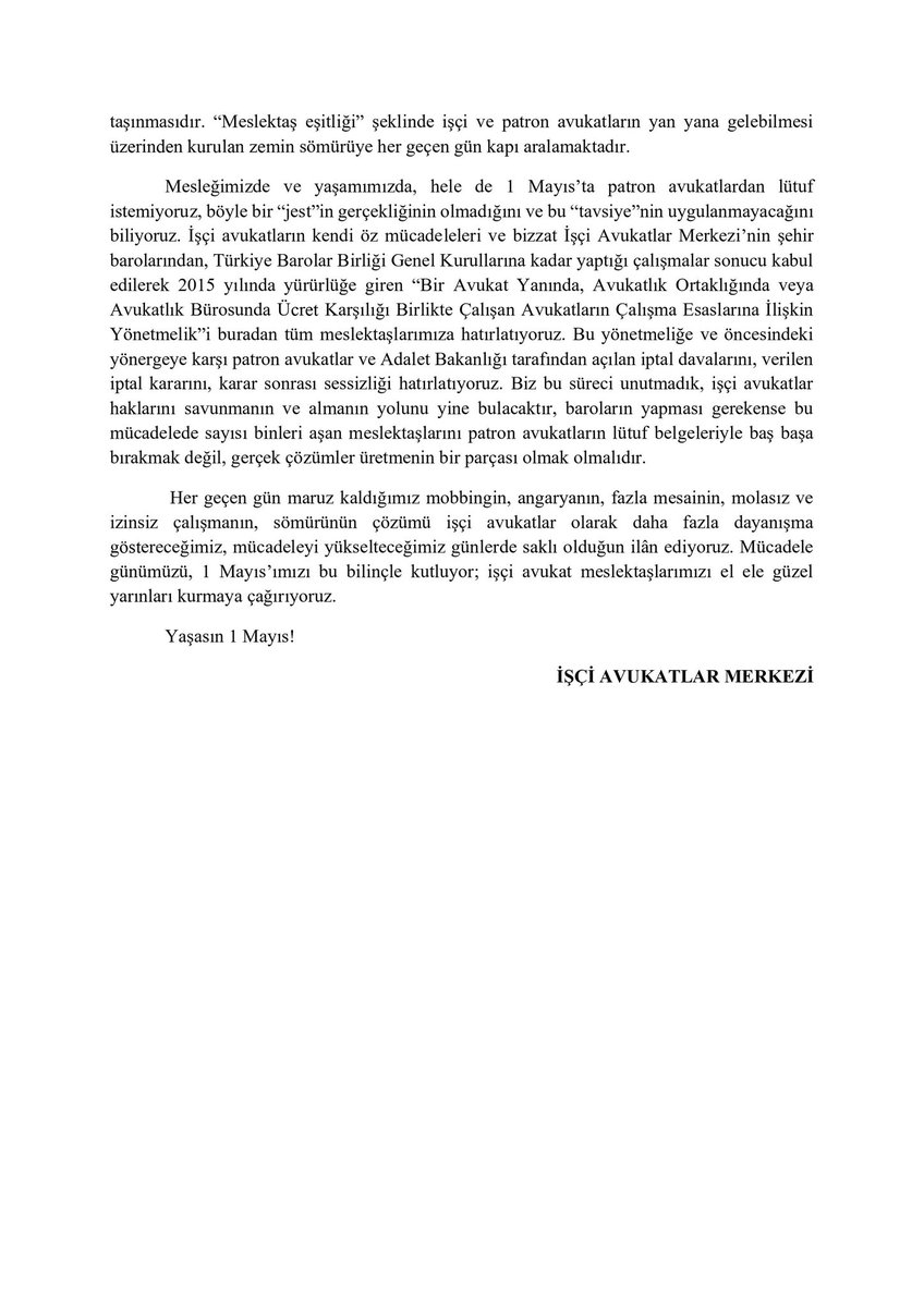 Lütfedilmiş Haklar İstemiyoruz!
İşçi Avukatlar Haklarını Mücadele Ederek Kazanacak!
#Yasasın1Mayıs