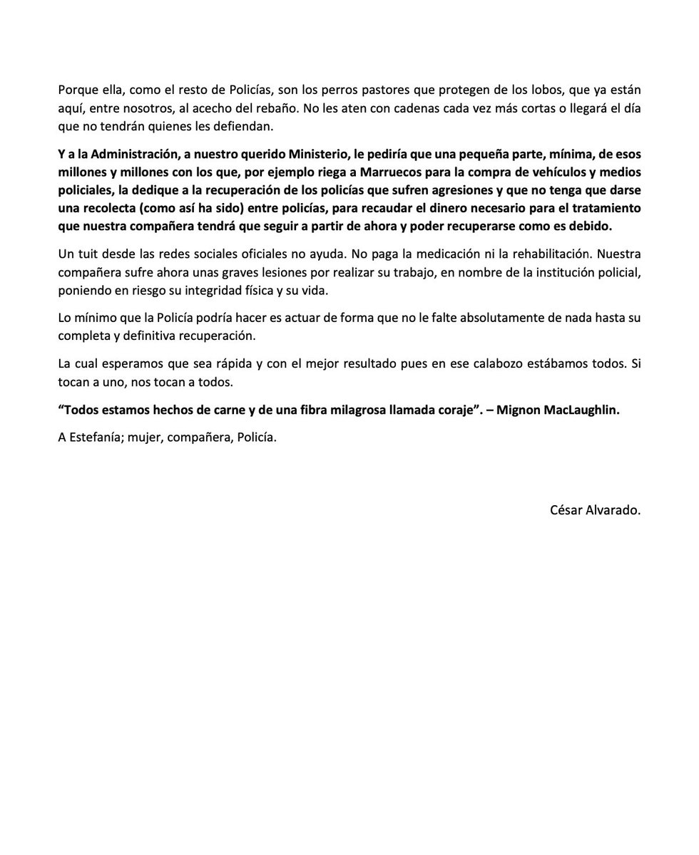 Os dejo por aquí algo que escribí hace unos días en honor a nuestra compañera que sufrió el brutal machista y racista ataque por parte de un delincuente y que todavía los sectores feministas y progresistas no han condenado. No tengo miedo a hablar claro.
#BlueLivesMatter