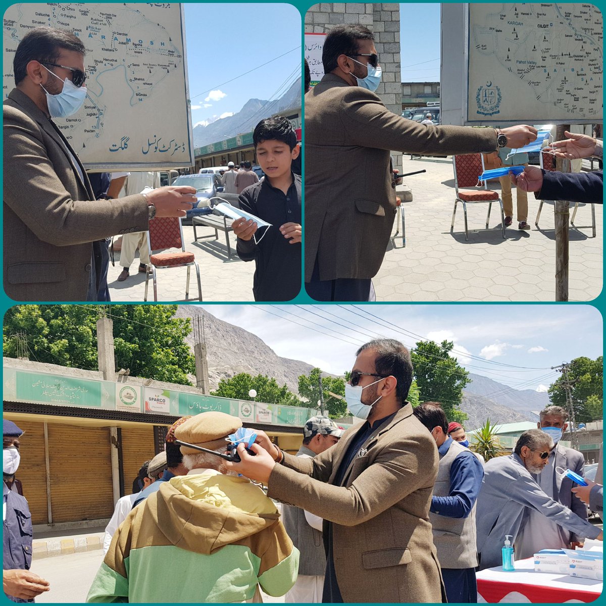Deputy Commissioner Gilgit (@dc_dm_gilgit) on Twitter photo #گلگت- اسسٹنٹ کمشنر و ایڈمنسٹریٹر بلدیہ عظمی' گلگت کیپٹن (ر) اسامہ مجید چیمہ کورناوائرس پھیلاو کے تدارک اور عوامی شعور دینے کےلئے شہریوں میں فیس ماسک تقسیم کررہے
ہیں ۔
<a href="/RandhawaAli/">Muhammad Ali Randhawa</a>
@DCGILGIT
<a href="/HomeDeptGB/">Home Department GB</a> #گلگت- اسسٹنٹ کمشنر و ایڈمنسٹریٹر بلدیہ عظمی' گلگت کیپٹن (ر) اسامہ مجید چیمہ کورناوائرس پھیلاو کے تدارک اور عوامی شعور دینے کےلئے شہریوں میں فیس ماسک تقسیم کررہے
ہیں ۔
<a href="/RandhawaAli/">Muhammad Ali Randhawa</a>
@DCGILGIT
<a href="/HomeDeptGB/">Home Department GB</a>