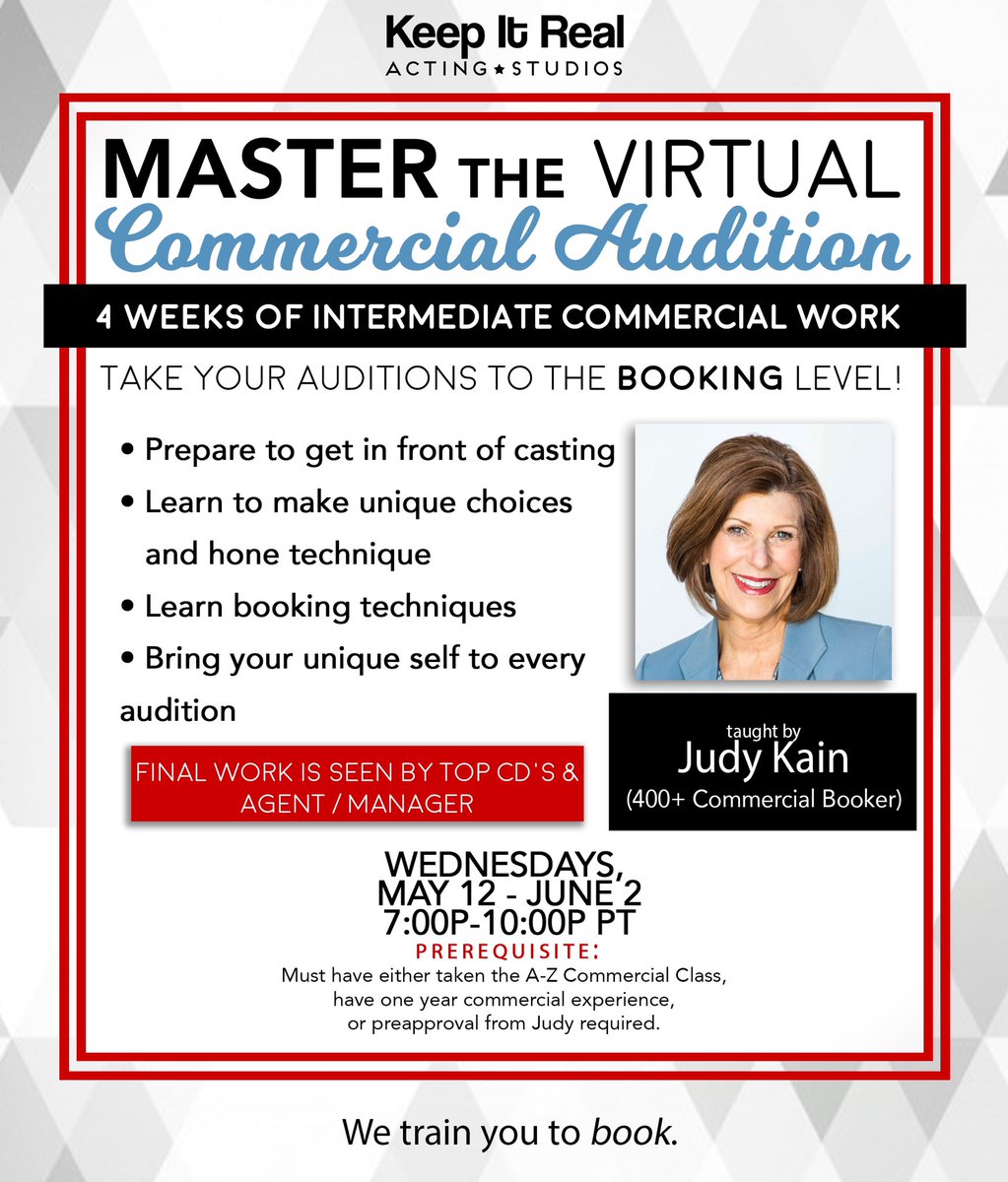 KeepItRealActin's tweet photo. Who needs some mastering? We all do! Make sure you’re prepared for your commercial auditions. Link below.  

https://t.co/Rl0cdWBmvE

#actingclasses #onlineactingclass #onlineactingclasses #zoomactingclass #hollywood #commercial #theatrical #actorlife #oncamera #actingworkshop https://t.co/3CJe33gDXv