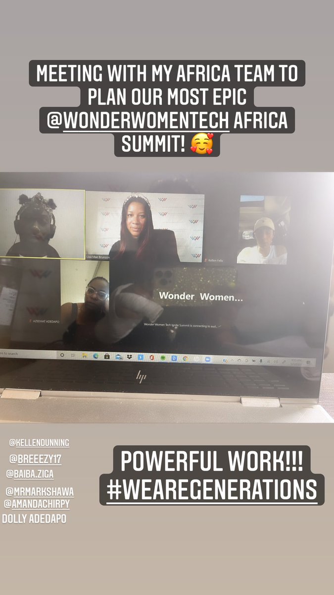 MissLisaMae's tweet photo. Had another incredible @wonderwomentech Africa team meeting today. I feel incredibly lucky to build something truly extraordinary with a visionary team in Africa, Europe, and U.S. I genuinely feel we will do our motherland justice. Wow! This will be powerful! #WeAreGenerations ππΎ https://t.co/APRNnoJFiT
