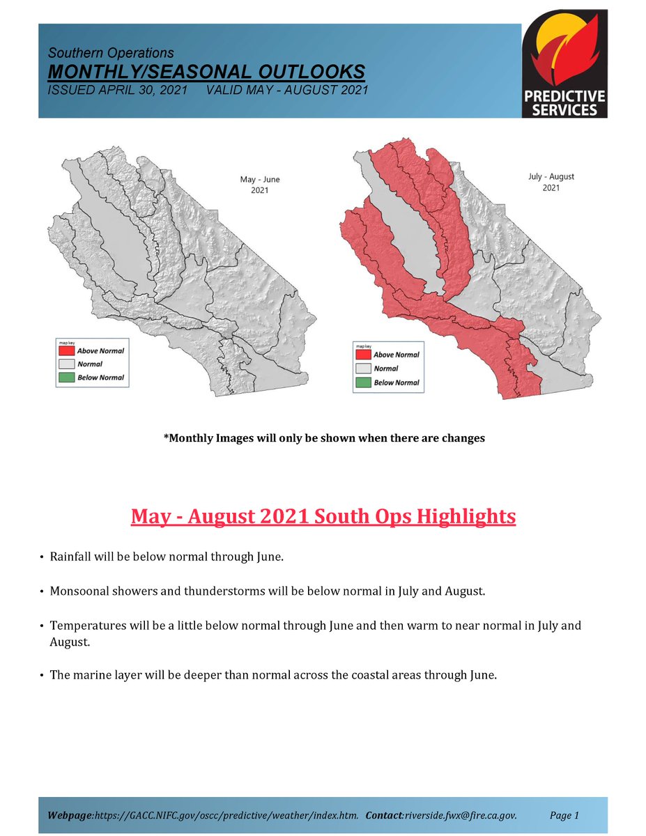 JhawkFire's tweet photo. 1/ #SouthernCalif #Wildfire #SoOps #PredictiveServices Outlook. May-Aug 2021. #FireWeather #FireFuels #FireBehavior. file:///E:/Documents/Twitter/PredServ%20Outlook/PredServ~May-Aug2021/PredServ~May-Aug2021Outlook~01may21.pdf
@sawti_forecast @NWSLosAngeles @NWSSanDiego @RichIMET https://t.co/O7cjVXVZCQ