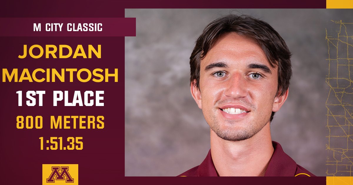 Nice PR by <a href="/jordanmac44/">Jordan Macintosh</a> to win the men's 800m for the #Gophers at the 〽️ City Classic! 🥇

1st: Jordan MacIntosh, 1:51.35
3rd: <a href="/sespeedy15/">Seth Eliason</a>, 1:52.61
4th: <a href="/EliHoeft/">Eli Hoeft</a>, 1:53.73