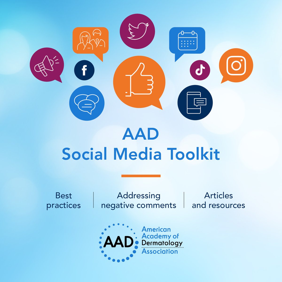 AADmember's tweet image. The Academy has put together a #socialmediatoolkit for dermatologists with a list of best practices, getting-started guides for each platform, and important awareness days and months to help you develop your content calendar. bit.ly/3vw9QNs