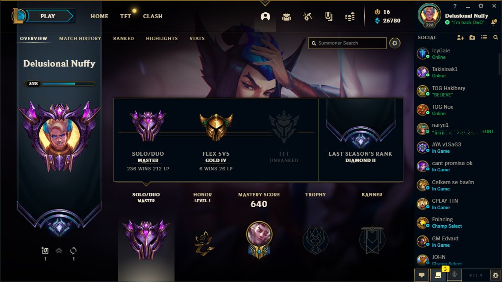 Hello guys i´m LFT
Support Master Tier 200LP
18 Years old
Czech Republic residency 
i can play almost every pick including flexpicks
Offline exp...
Motivated to improve
I'm open for any offers and will explore all of my options
More info in dms 😇😇
lolpros.gg/player/nuffy