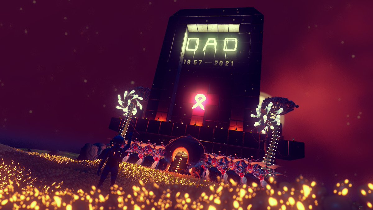 XDarthThunderX's tweet image. Didn't know whether to share this... 😢
My dad sadly passed away of cancer just over 3 weeks ago. It hit us all by surprise, honestly! I love #NoMansSky and wanted to honour my pops in the game. His gravestone in Eissentam until the end of the simulation. Love you dad.x ♥️