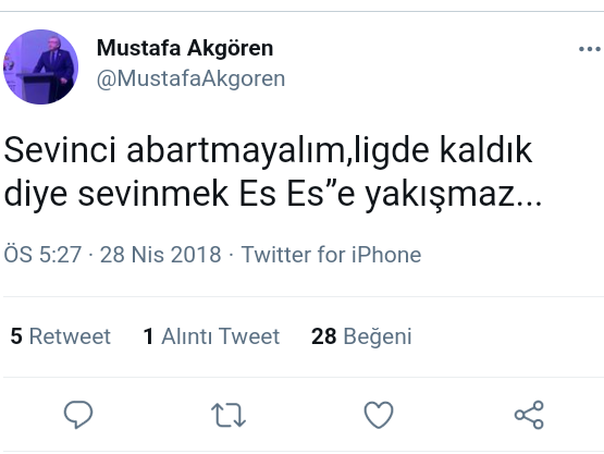 Sayın başkan'ın Kaan Ay döneminde attığı twit. Şimdi ne için sevinmek Es Es'e yakışır mesela? #eskisehirspor