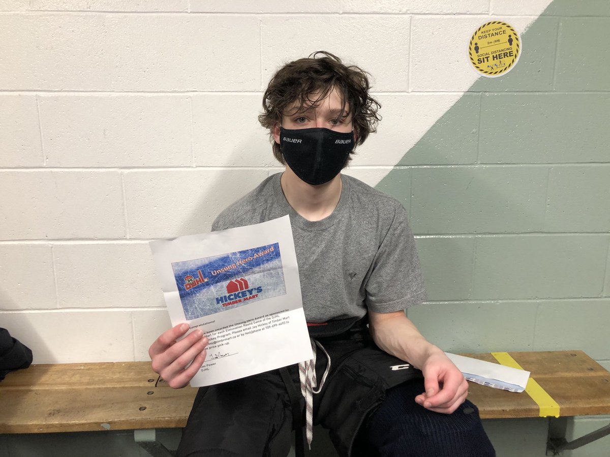 Congrats to Mason on POG honours and Andrew on the Unsung Hero Award!  Great job, fellas.  On to the semis...thanks ⁦<a href="/HickeysTIMBER/">Hickey's TIMBERMART</a>⁩ and ⁦<a href="/NlSportsCraft/">Doug Crocker</a>⁩