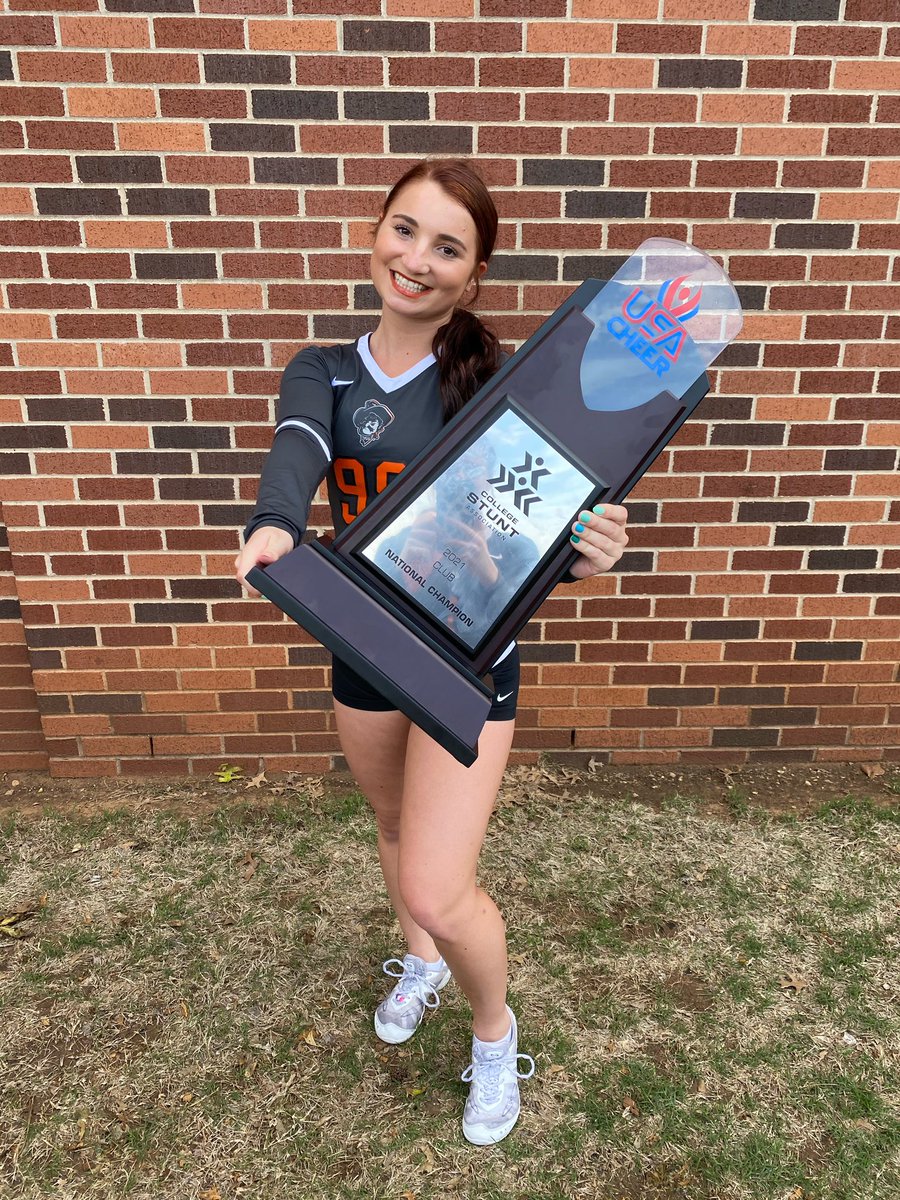 Redskin_Cheer's tweet photo. I mean, does it get any better than this? @JensenMettlen and her Oklahoma State team just won Stunt Nationals today. She has now hit the BIG time 🧡🖤 https://t.co/ynex0t97k2