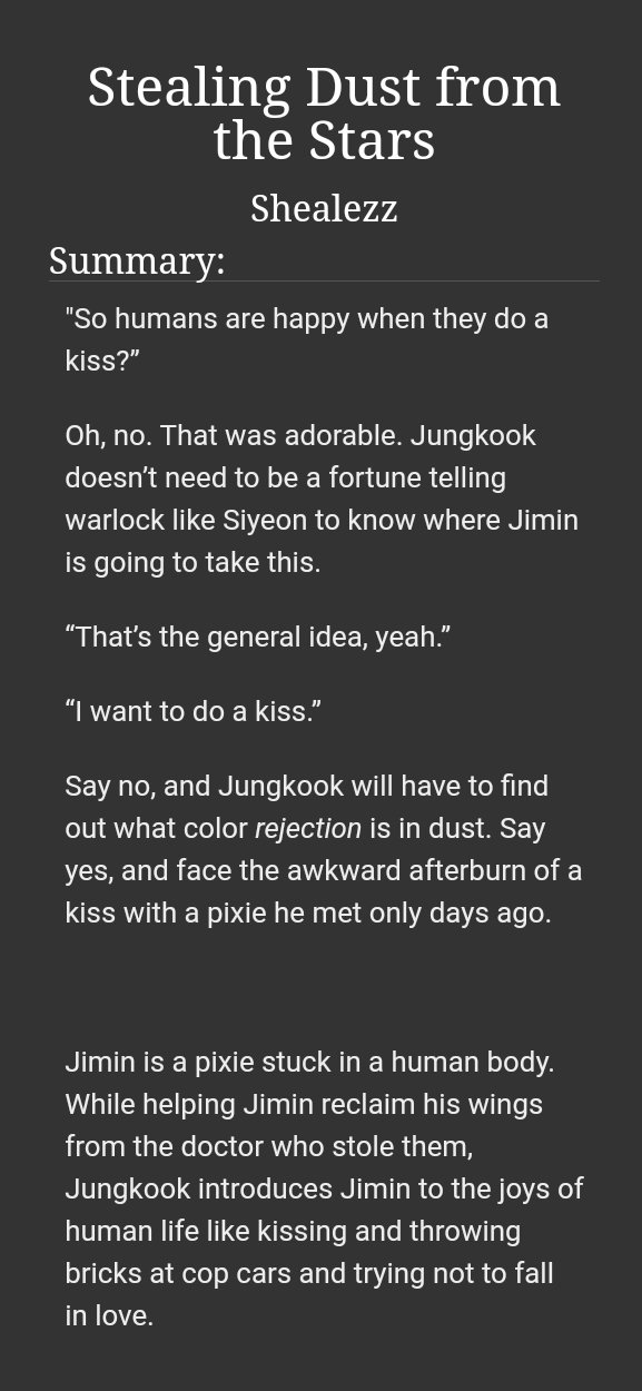 jikook ao3 recs on Twitter "stealing dust from the stars by shealezz