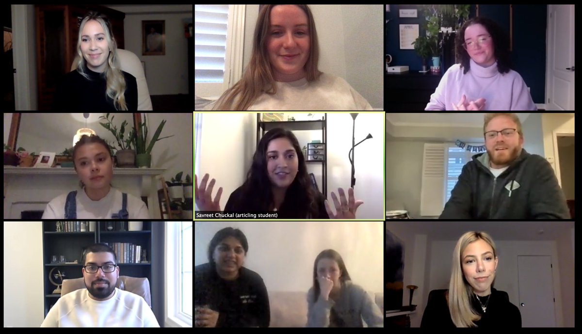 littlelegal_'s tweet photo. Thank you to @remysansanwal for organizing this little crim defence articling student zoom social - it was so nice to connect with fellow articling students as our terms come to an end - nice seeing familiar faces and meeting new folks as well @C_Davies67 @natashanaresh https://t.co/o6EndcsVxS