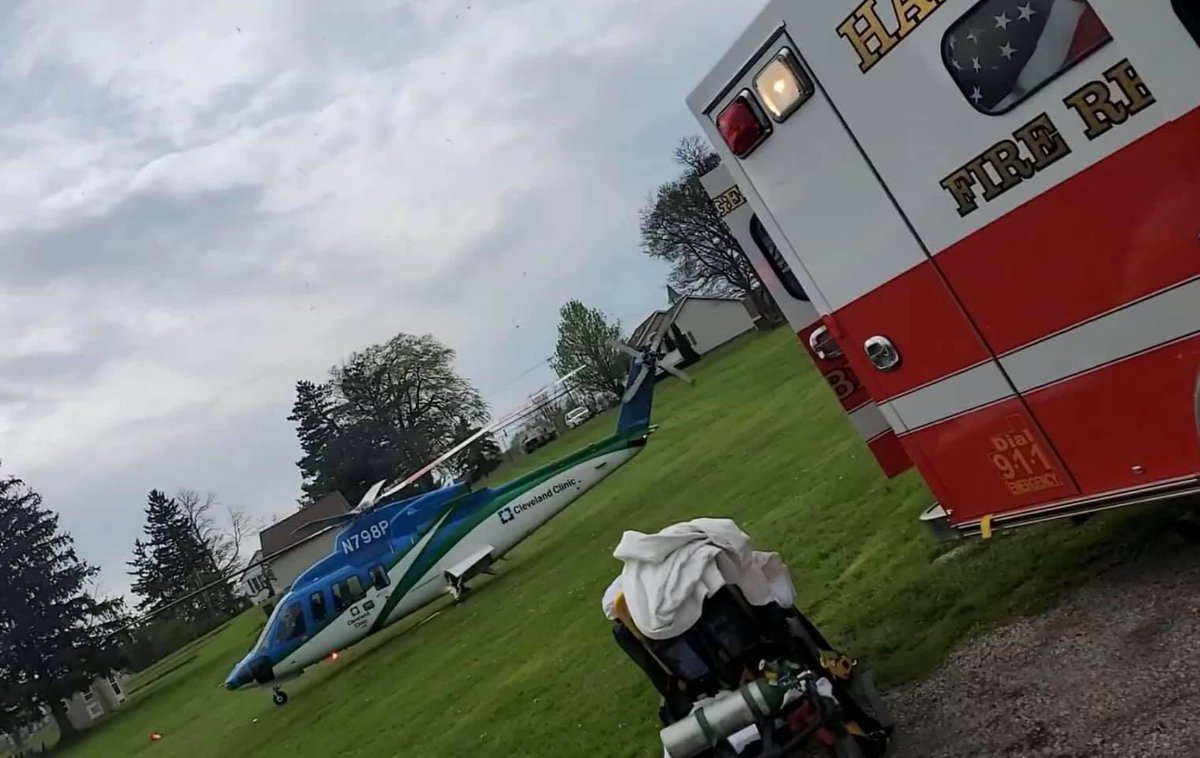 Chardon FD assisted Hambden Fire at a motorcycle crash this afternoon on Pearl Rd. One rider was transported to University Hospitals Cleveland Medical Center by Cleveland Clinic Medical Helicopter. https://t.co/i7pW7w1TVE